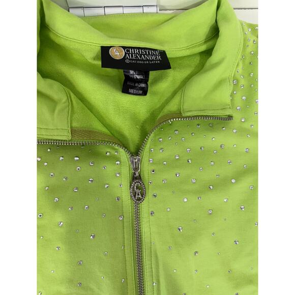 Christine Alexander Lime Green Zip Jacket – Swarovski Rhinestones, Size M - Picture 3 of 7